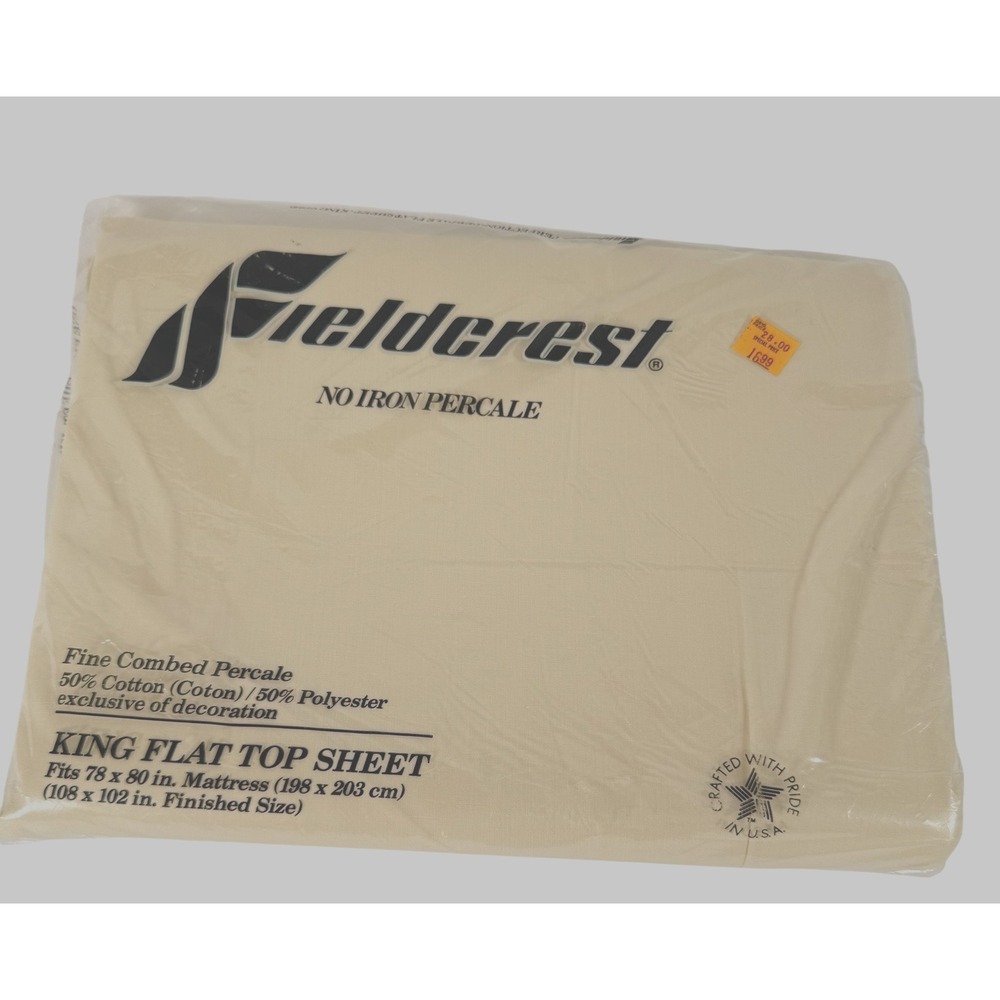 Vintage Fieldcrest No Iron Percale King Flat Top Sheet Beige
